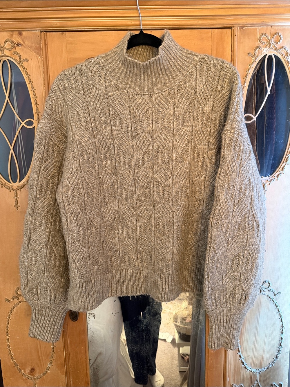 Prologue Taupe Cable-Knit Mock Neck Sweater